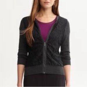 NWT Banana Republic Black and Charcoal Lace Zip-Up Cardigan, Size XL